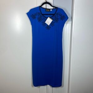 Bob Mackie wearable art Royal‎ Blue with Embroidery Midi Dress size xs nwt new